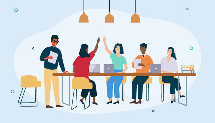 Una imagen que muestra a personas trabajando juntas