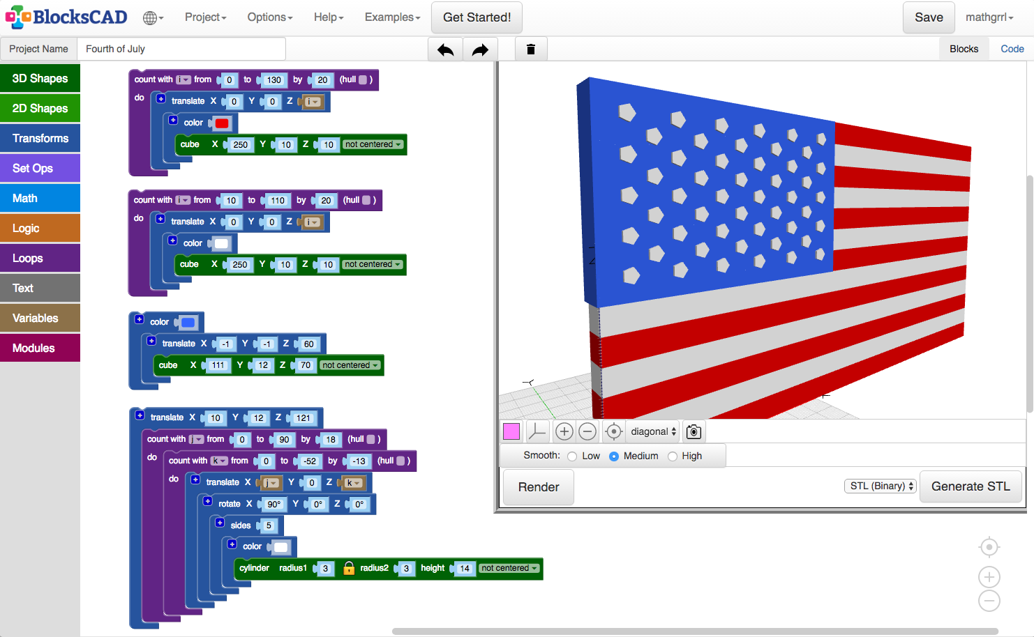 Aprende a codificar en 3D con BlocksCAD - mathgrrl