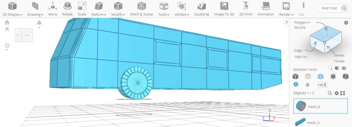 Utilizando la herramienta de selección de polígonos para modificar aún más el diseño 3D