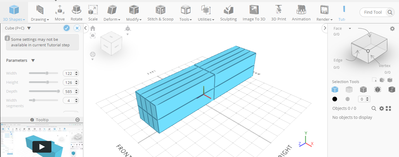 Modelo 3D del cubo que se está modificando