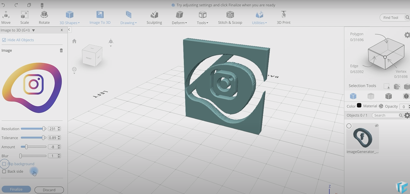 Logotipo 3D creado con SelfCAD