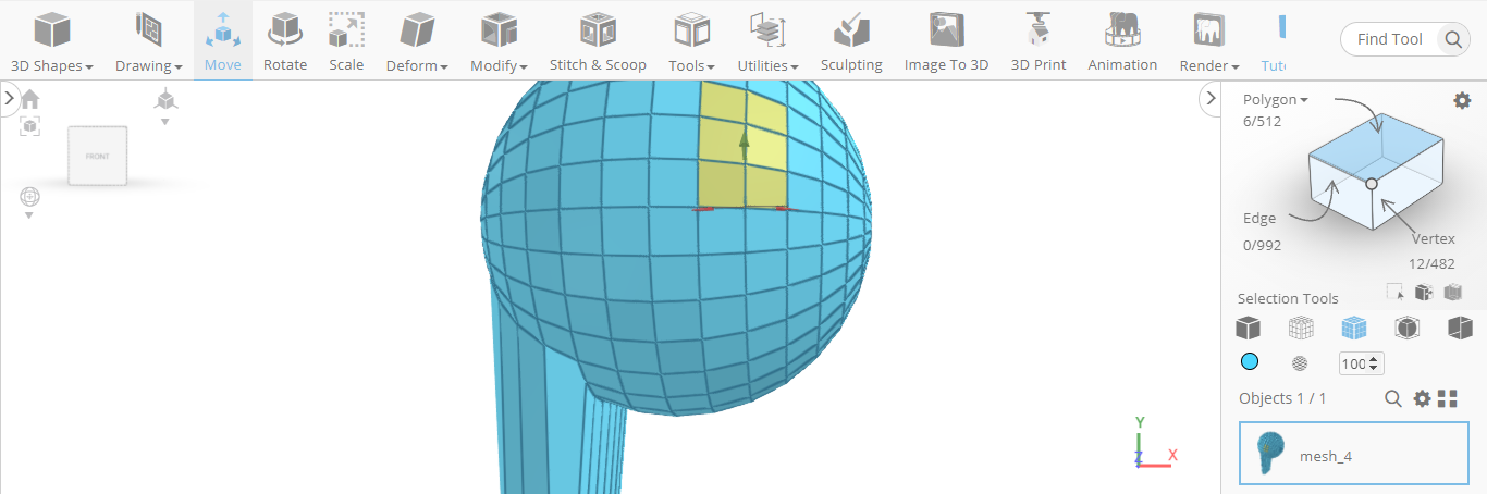 Selección de las regiones del diseño 3D
