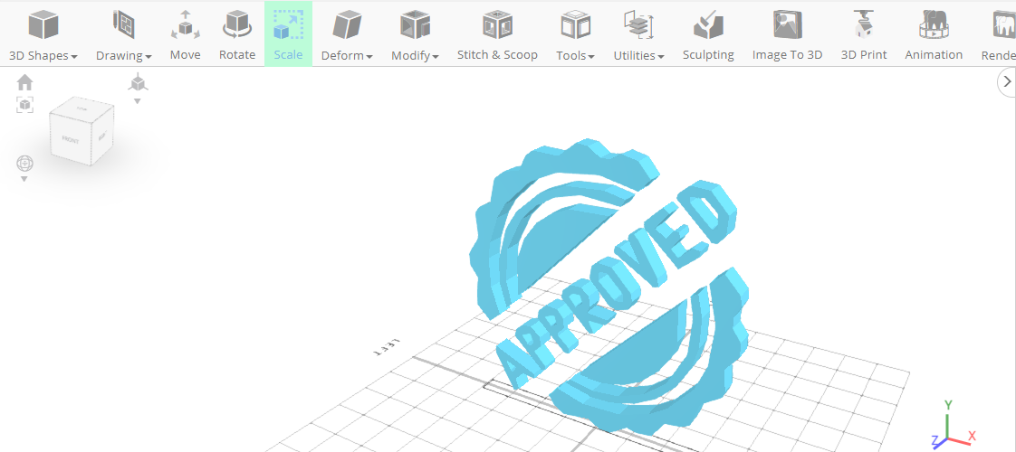 Diseño 3D de un sello en un software de modelado 3D
