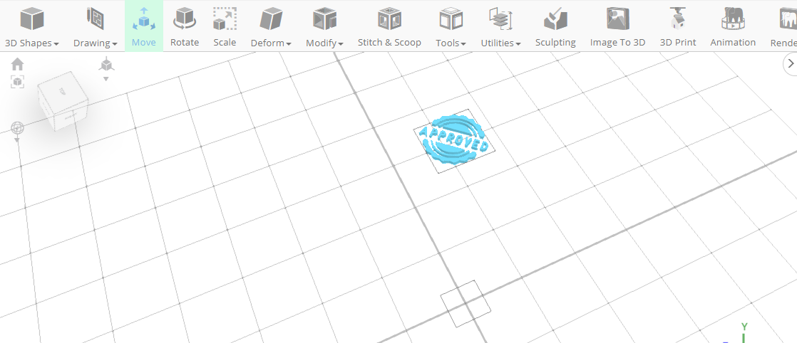 Diseño 3D de un sello en un software de modelado 3D