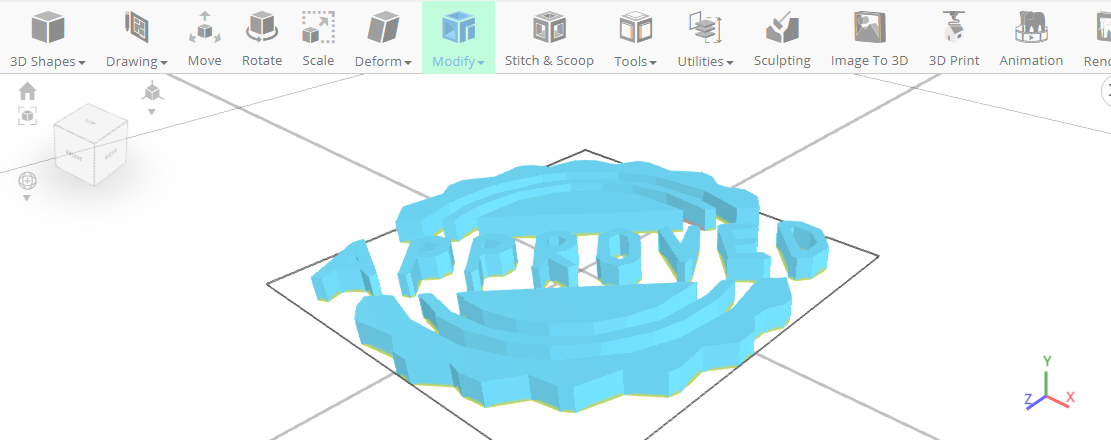 Diseño 3D de un sello en un software de modelado 3D