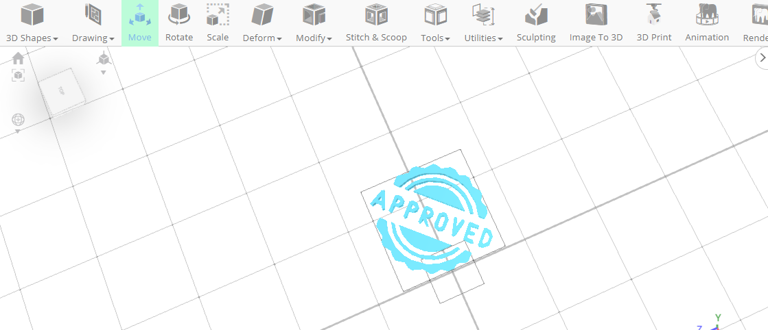 Diseño 3D de un sello en un software de modelado 3D