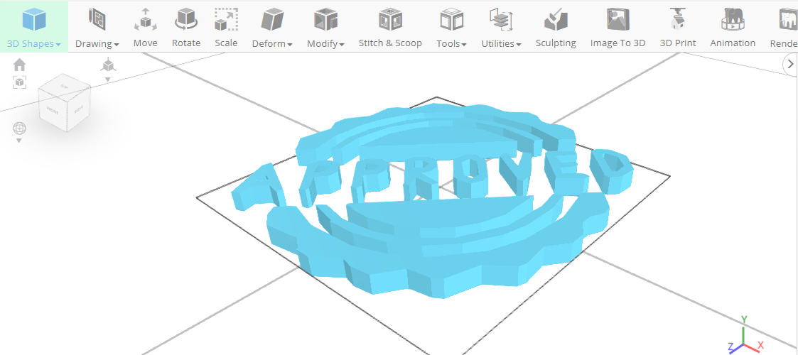Diseño 3D de un sello en un software de modelado 3D