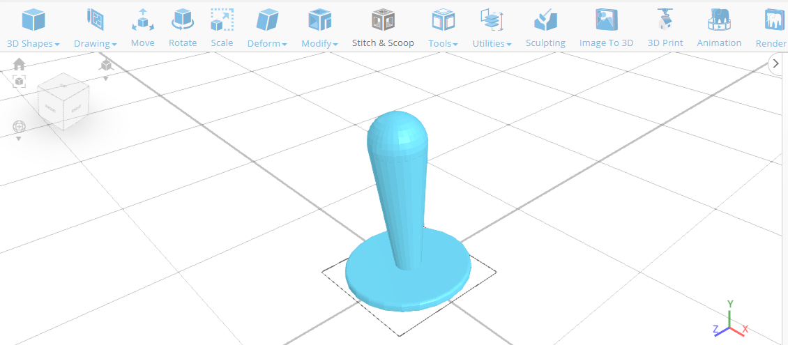 Diseño 3D de un sello en un software de modelado 3D