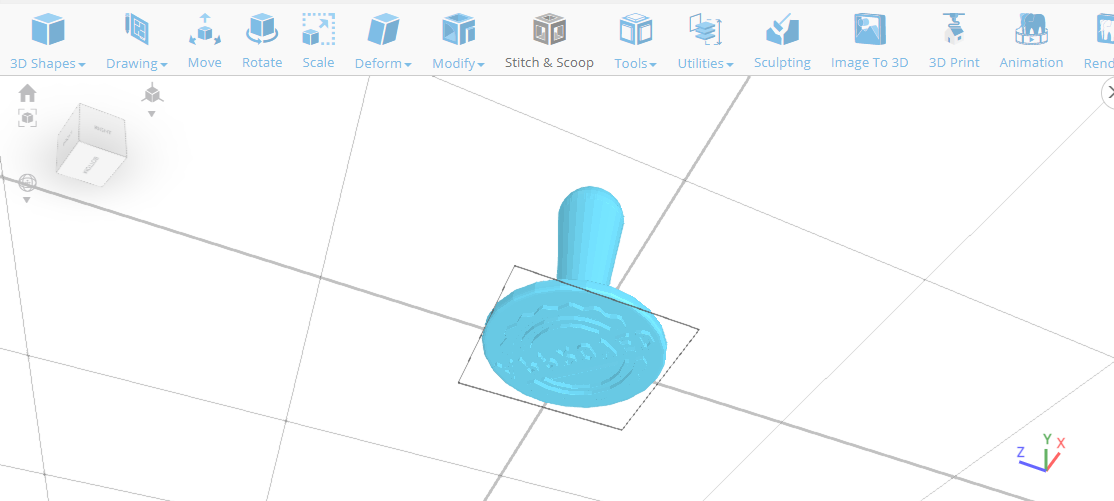 Diseño 3D de un sello en un software de modelado 3D