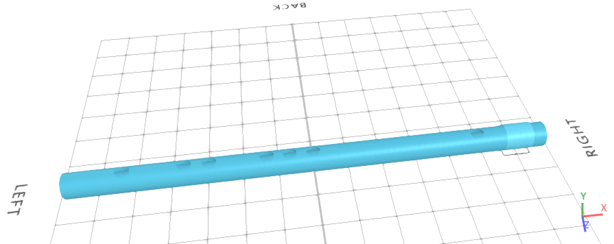 Diseño 3D de una flauta en un software de modelado 3D